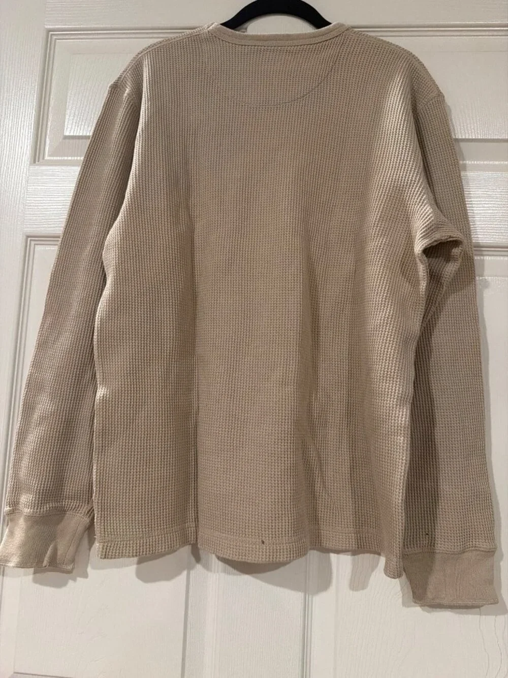 American Eagle Beige Waffle Knit Long Sleeve Shirt S 100% Cotton Made In Indones